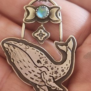 Sterling Silver One of a kind necklace with whale and Opals 16"  pendant 16"